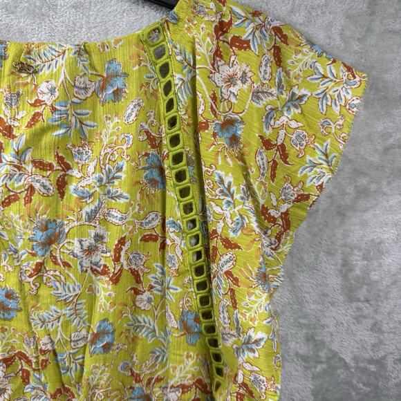 Sam Edelman NEW Women Blouse Smock Top Lg Green Apple Nyra Floral Flutter Sleeve - Picture 4 of 12